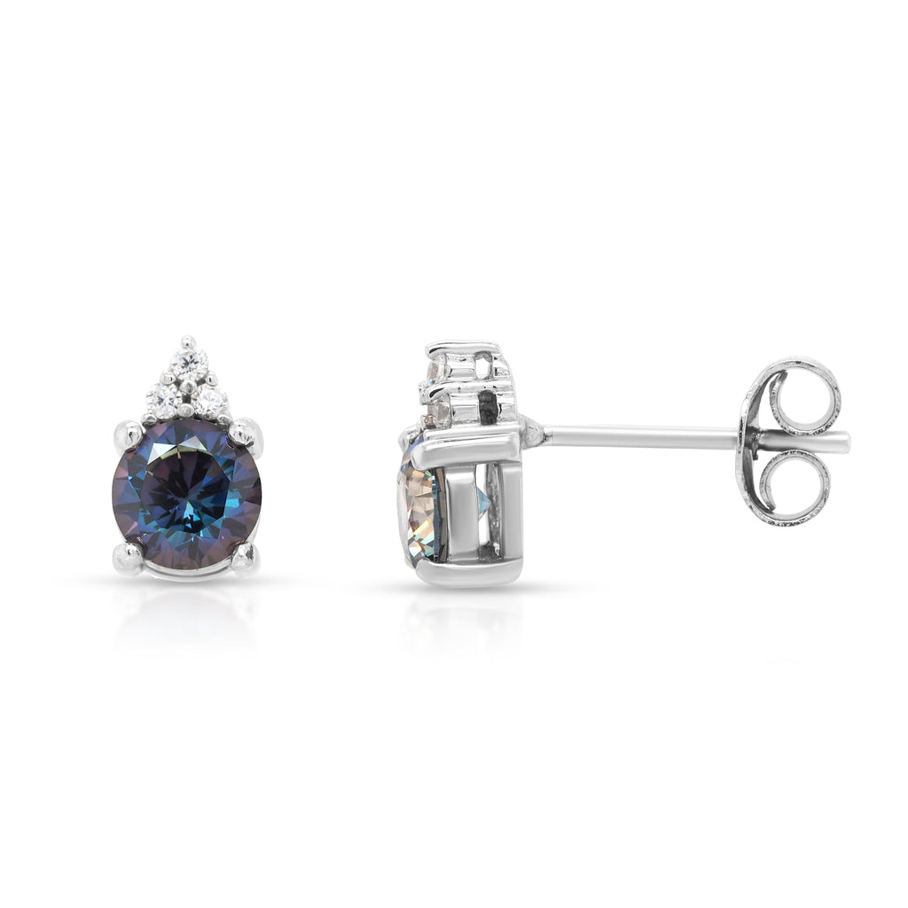 Sterling Silver Mystic Blue Cubic Zirconia Stud Earrings