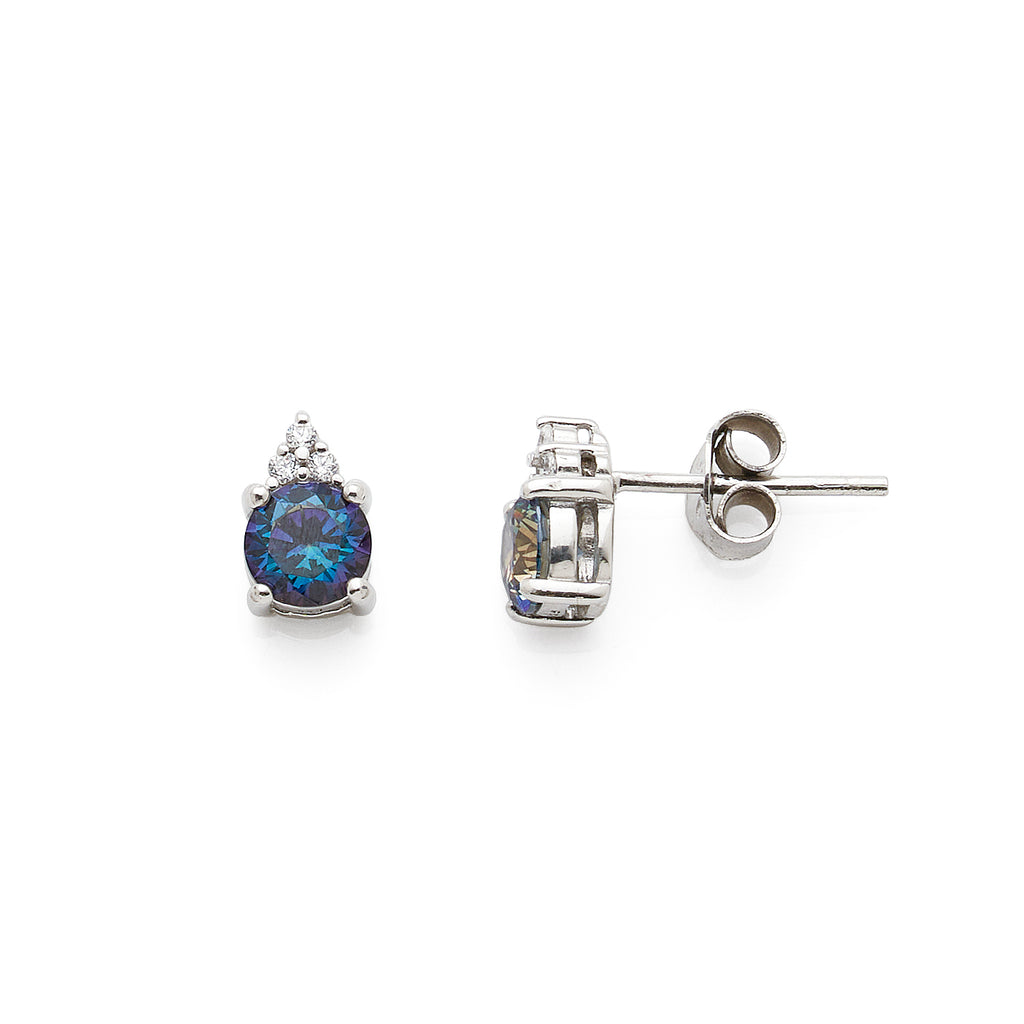 Sterling Silver Mystic Blue Cubic Zirconia Stud Earrings