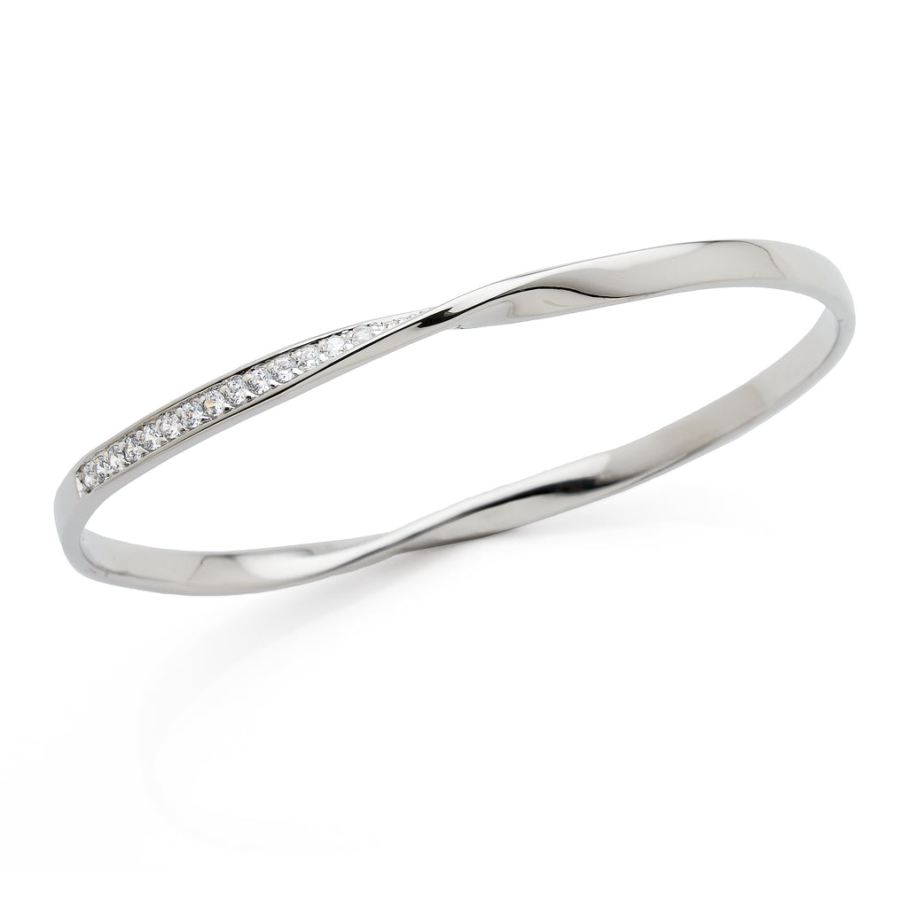 Sterling Silver Cubic Zirconia Twist Oval Bracelet