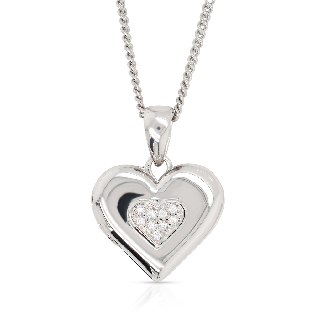 Sterling Silver Cubic Zirconia Heart 15mm Locket