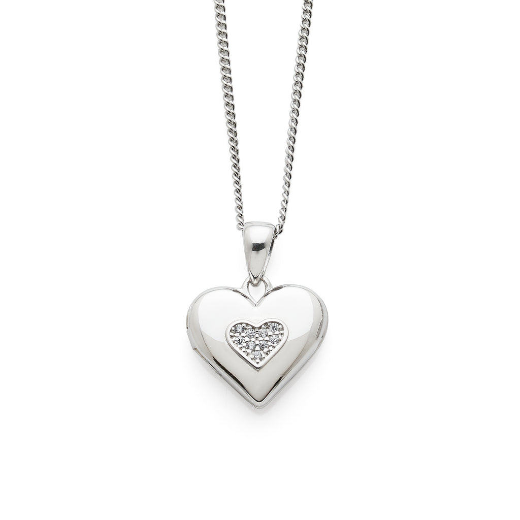 Sterling Silver Cubic Zirconia Heart 15mm Locket