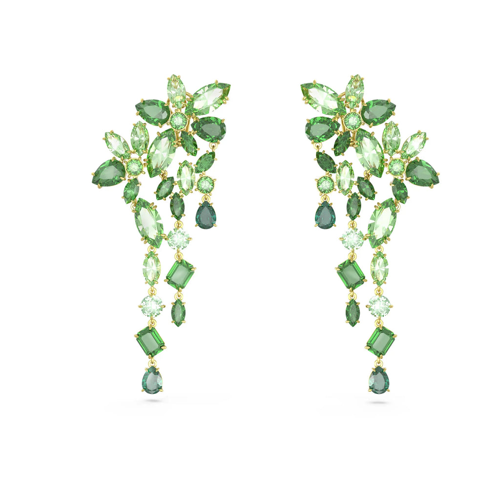 Swarovski Gema Gold Tone Green Crystal Drop Earrings 5652801