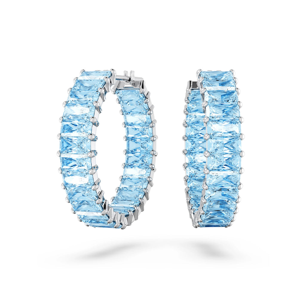 Swarovski Matrix Blue Baguette Crystal Hoop Earrings 5659037