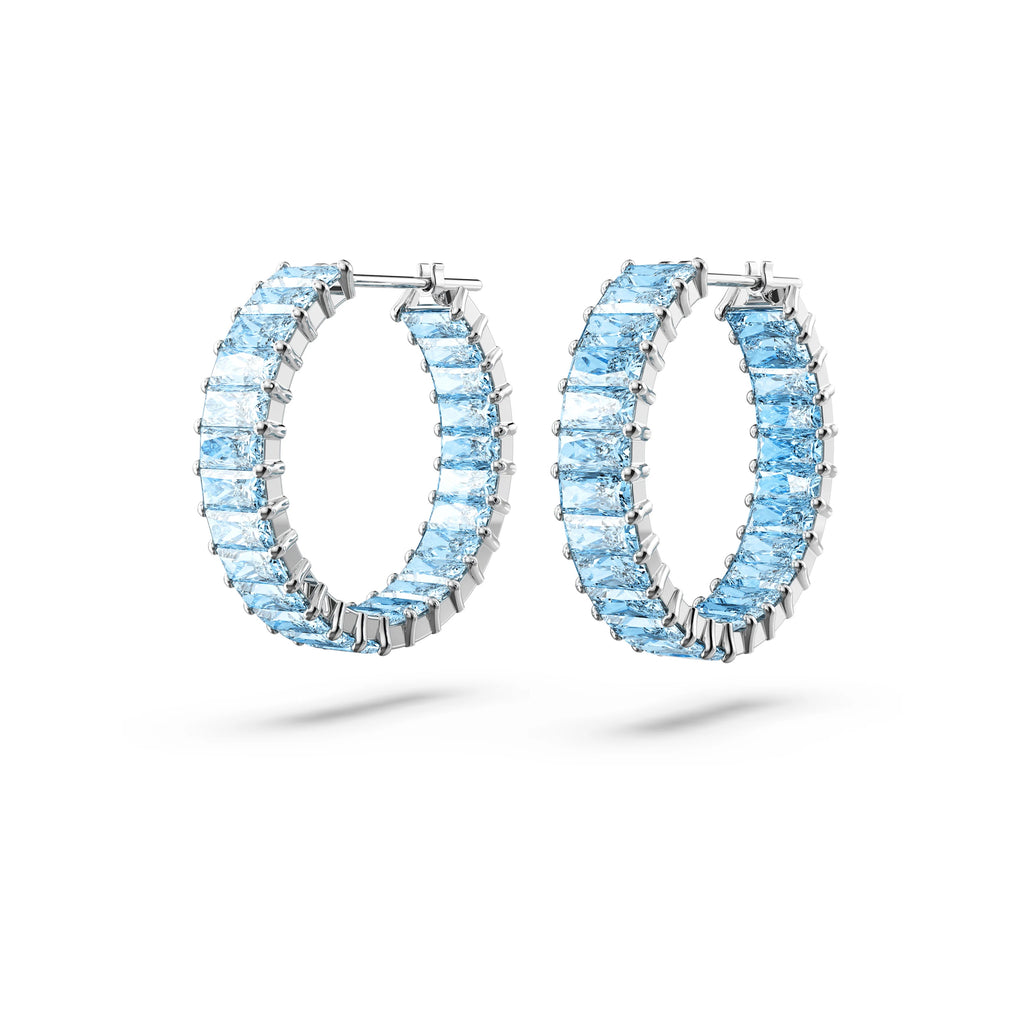 Swarovski Matrix Blue Baguette Crystal Hoop Earrings 5659037