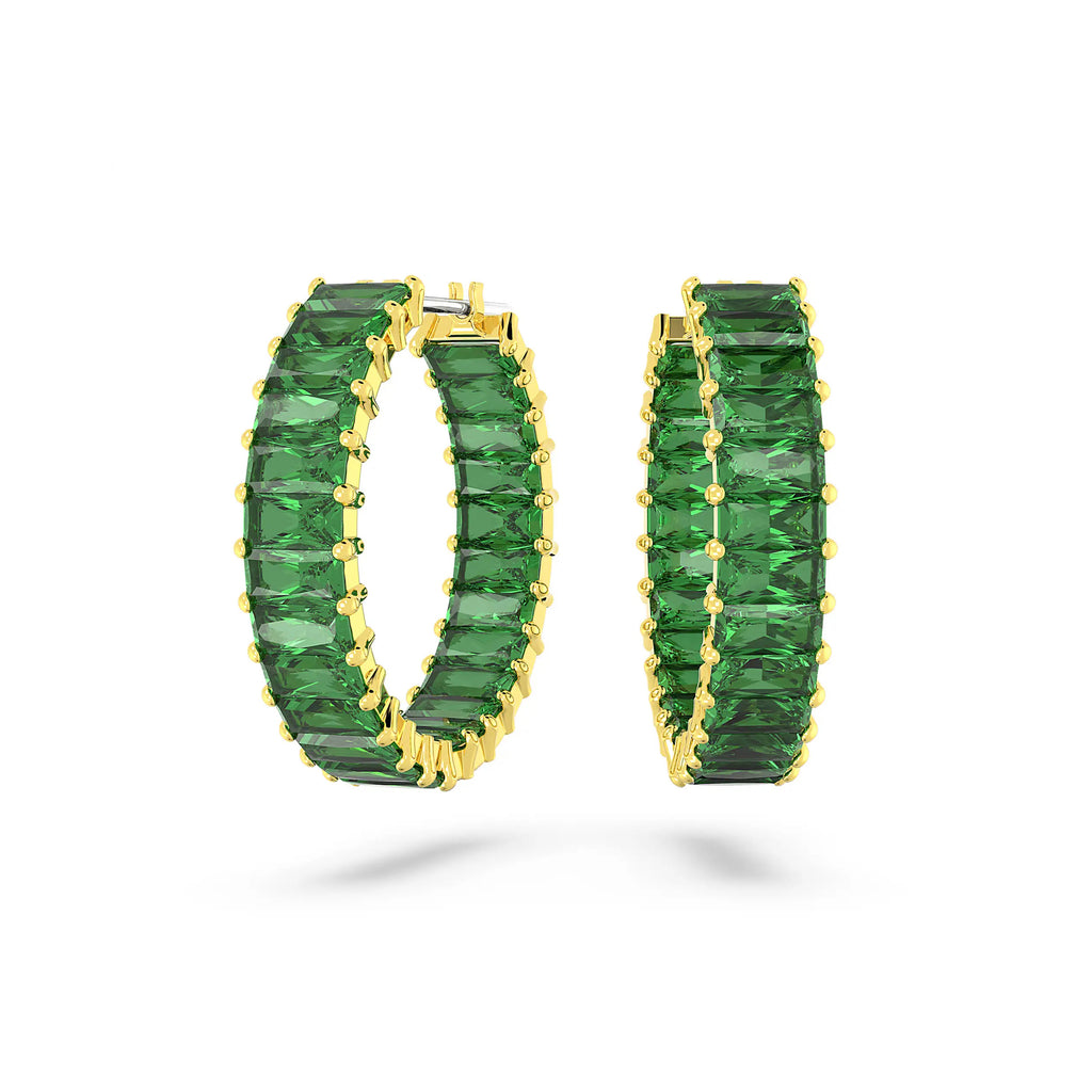 Swarovski Matrix Green Baguette Crystal Hoop Earrings 565865