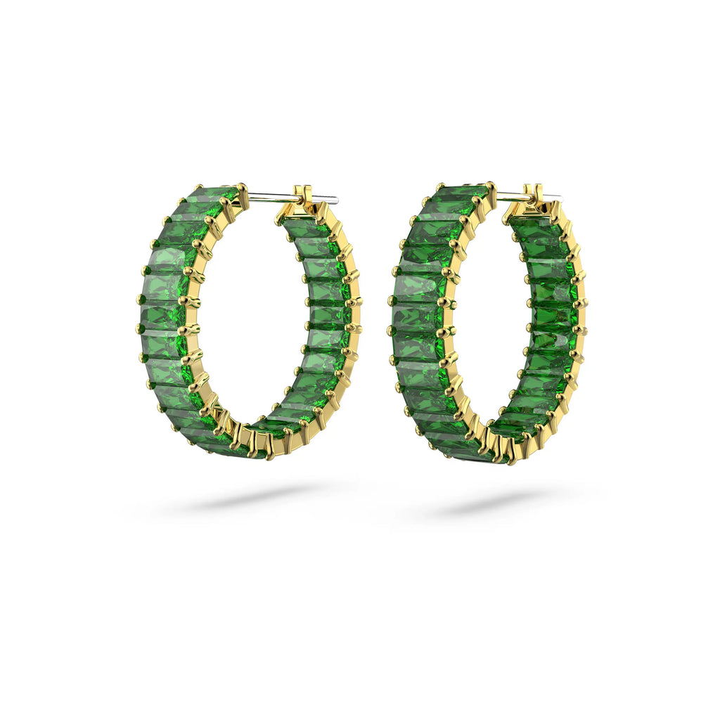 Swarovski Matrix Green Baguette Crystal Hoop Earrings 565865