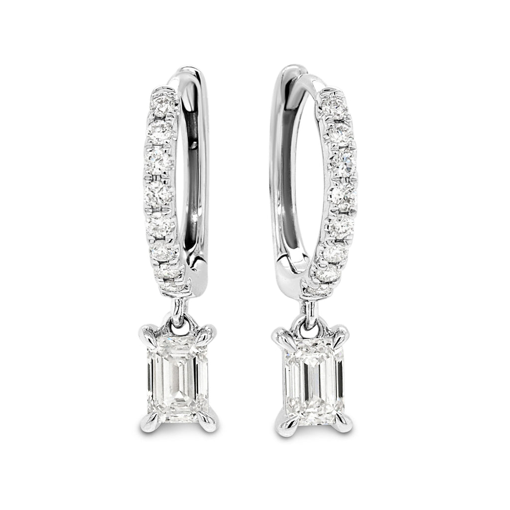 9ct White Gold Lab Grown Emerald Cut Huggie Earrings TDW 0.6