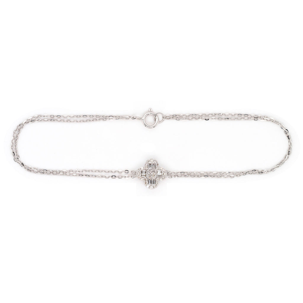 9ct White Gold Diamond Flower Double Cable Chain Bracelet TD