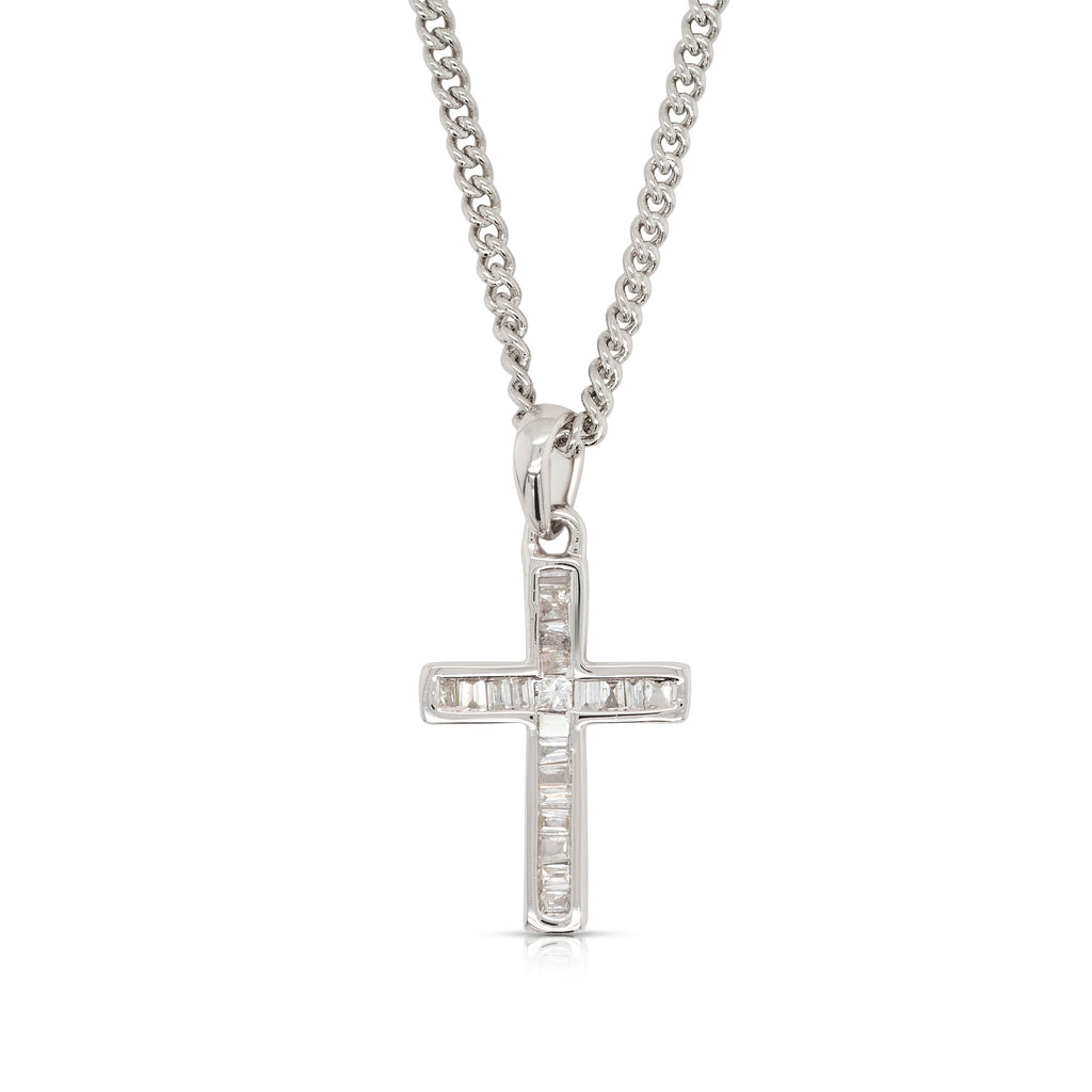 9ct Yellow Gold Princess & Baguette Diamond Cross Pendant TD