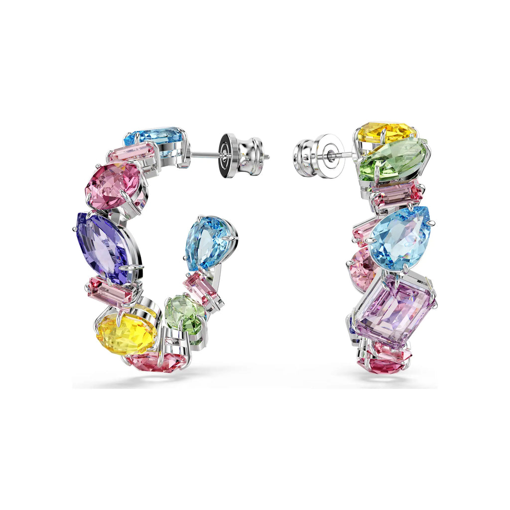 Swarovski Gema Multi Coloured Mixed Cut Crystal Hoop Studs 5