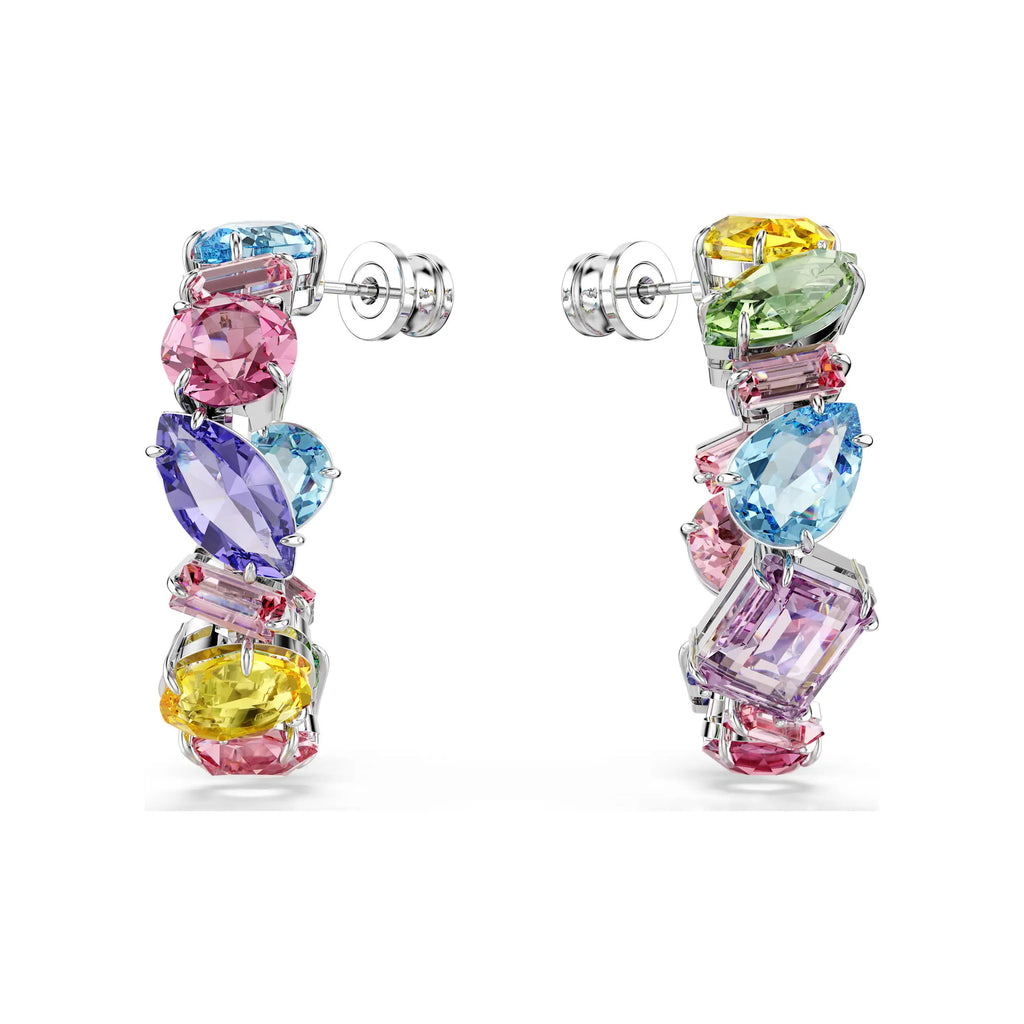 Swarovski Gema Multi Coloured Mixed Cut Crystal Hoop Studs 5