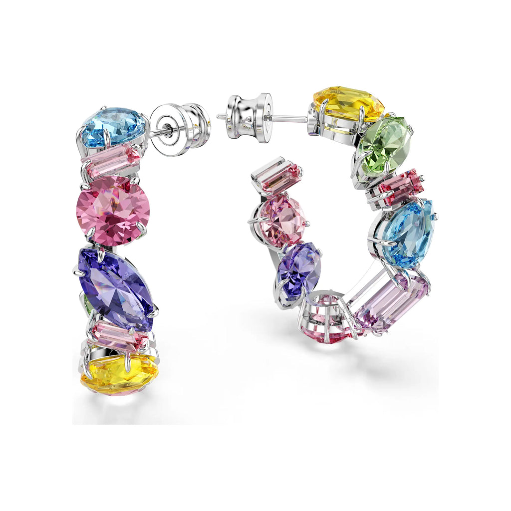 Swarovski Gema Multi Coloured Mixed Cut Crystal Hoop Studs 5