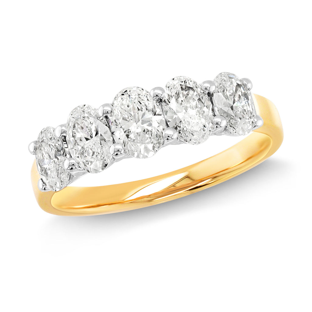 9ct Yellow Gold Oval Lab Grown Diamond Row Ring TDW 1.51CT