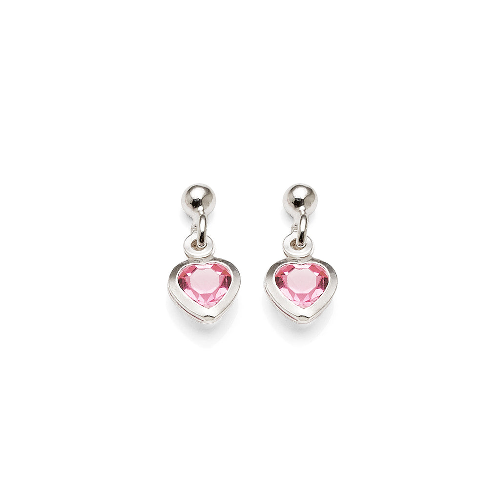 Sterling Silver Pink Cubic Zirconia Heart Drop Stud Earrings