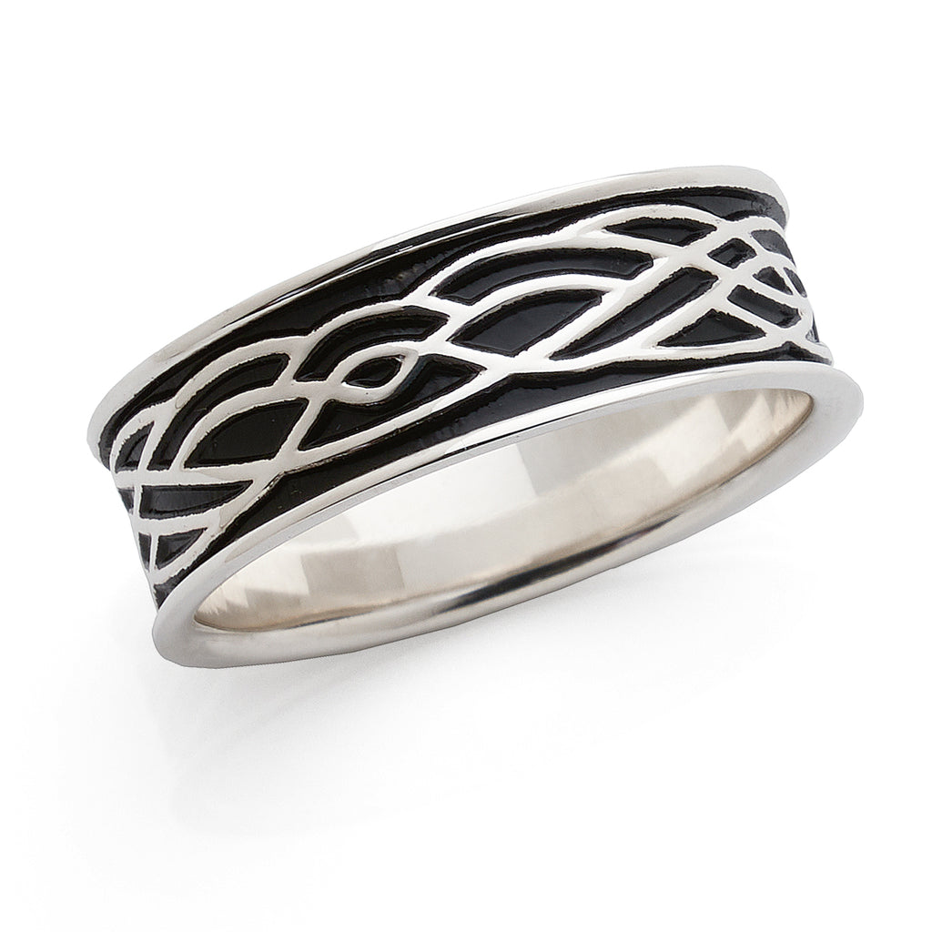 Sterling Silver Celtic Style Plaited Pattern Black Band