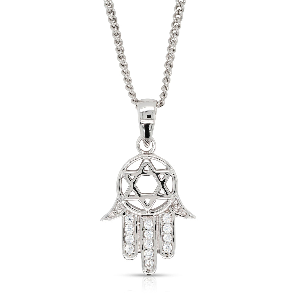 Sterling Silver Cubic Zirconia Hand Of Fatima Pendant