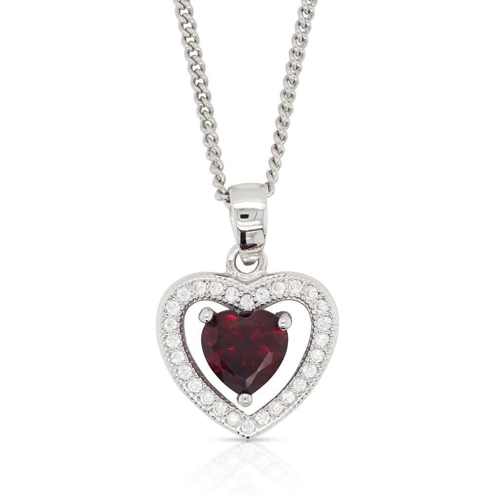 Sterling Silver Red Heart & Cubic Zirconia Halo Pendant