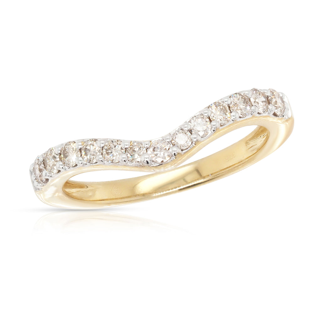 9ct Yellow Gold Diamond Grain Set Curved Wedding Band TDW 0.