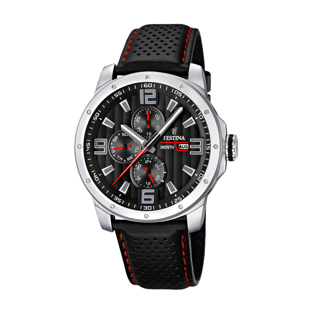 Festina Multi-Function Black & Red Leather Sports Watch F165