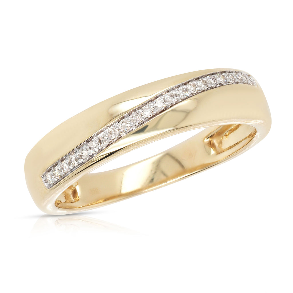 9ct Yellow Gold Diagonal Grain Set Diamond Tapered Band TDW