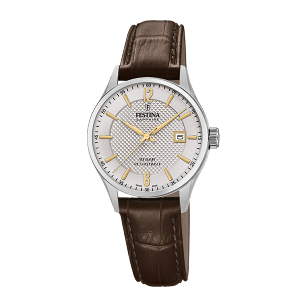 Festina Swiss Made Stainless Steel & Gold-Tone Leather Strap