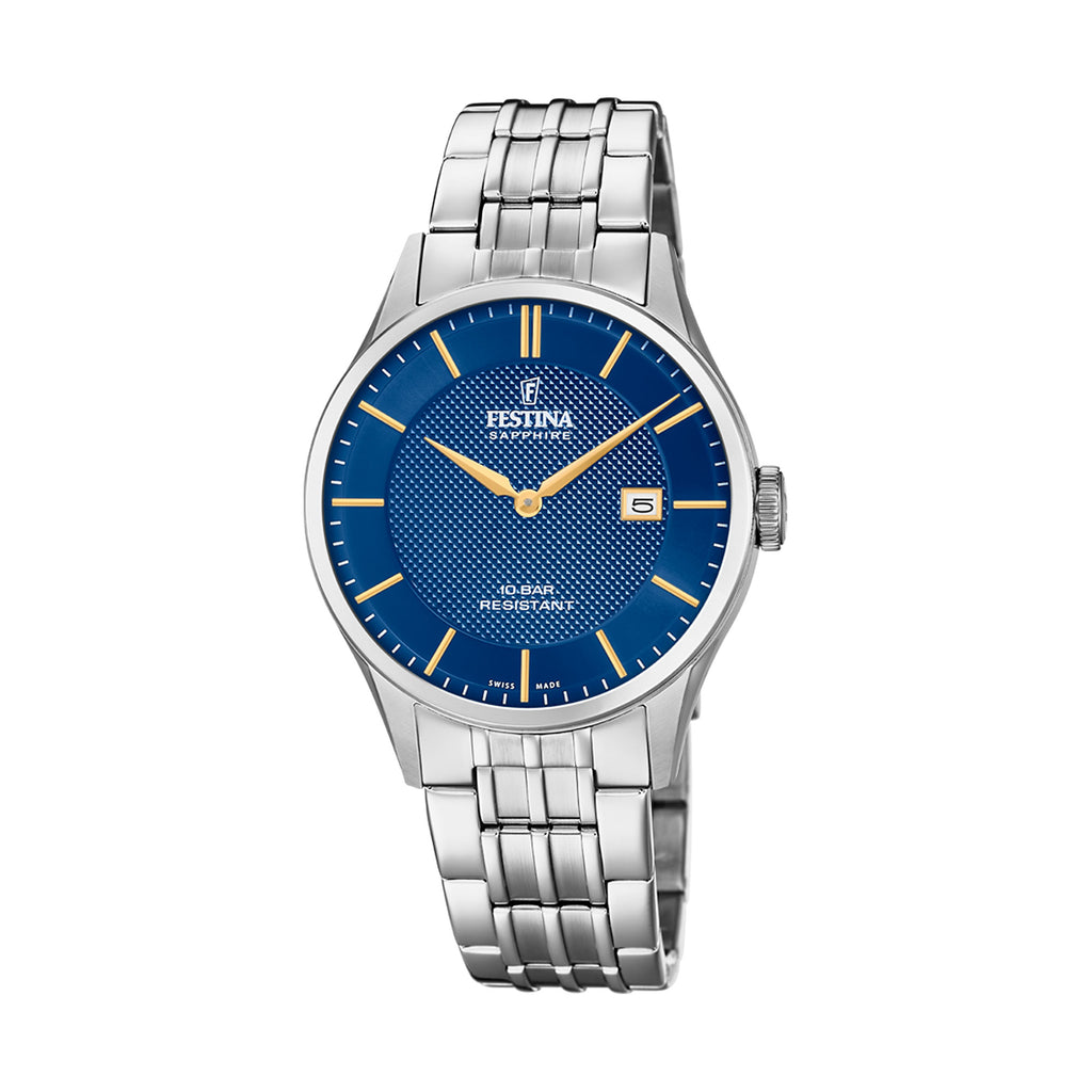 Festina Swiss Made Blue Dial Stainless Steel Strap Watch F20