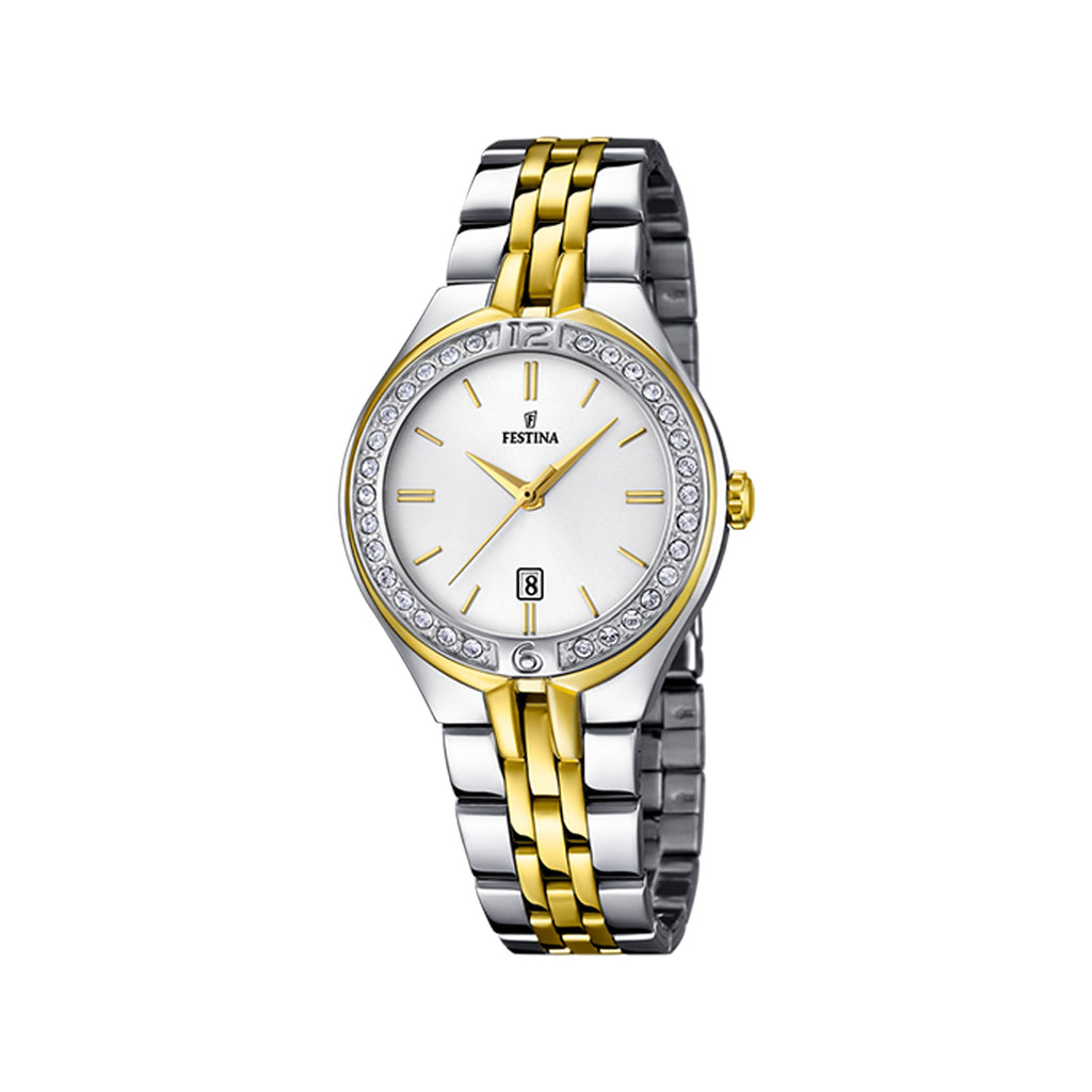 Festina Two-Tone Stainless Steel Crystal Set Bezel Watch F16