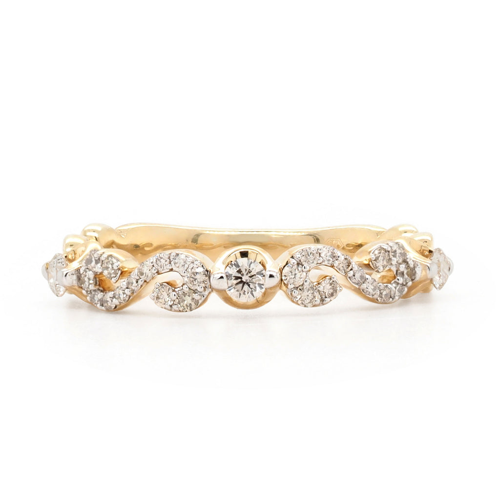 9ct Yellow Gold Diamond Grain Set 'S' Shaped Diamond Band TD