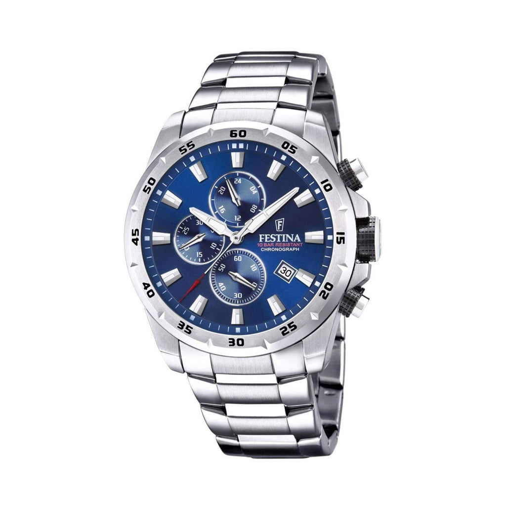 Festina Stainless Steel Timeless Chronograph Blue Dial Watch