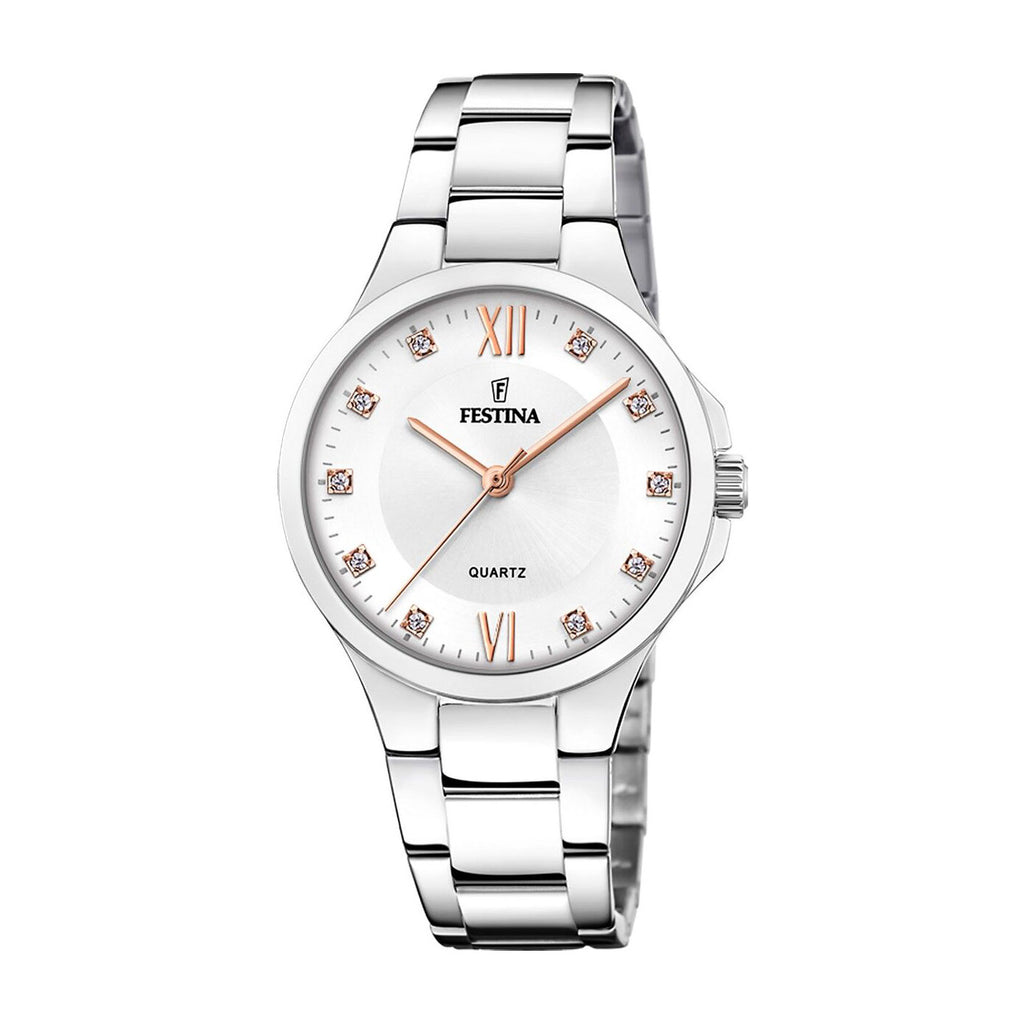 Festina Stainless Steel Rose-Tone Accent Crystal Dial Watch