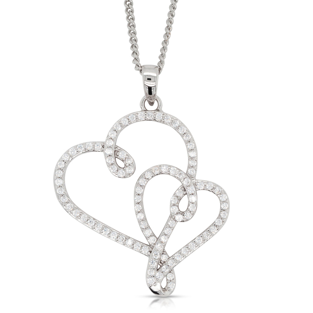 Sterling Silver Cubic Zirconia Double Open Heart Pendant