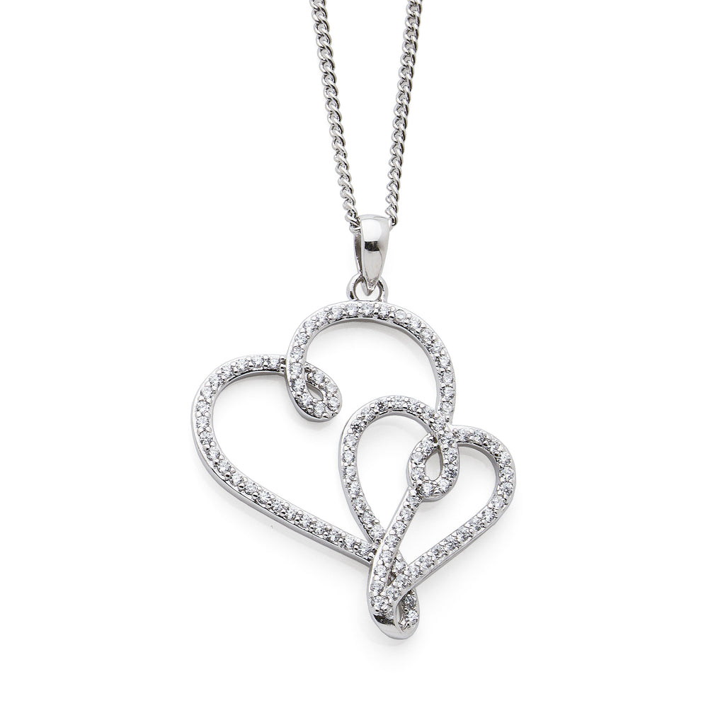 Sterling Silver Cubic Zirconia Double Open Heart Pendant