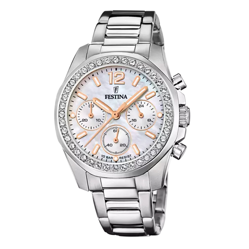 Festina Chronograph Mother Of Pearl Stainless Steel Watch F2