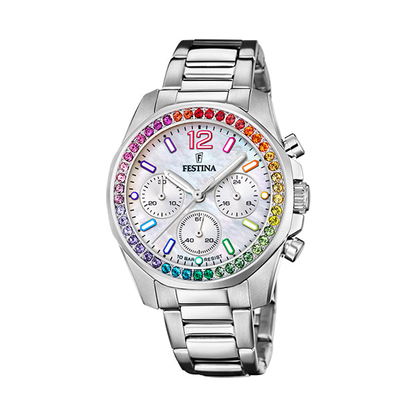 Festina Rainbow Stainless Steel Chronograph Crystal Watch F2