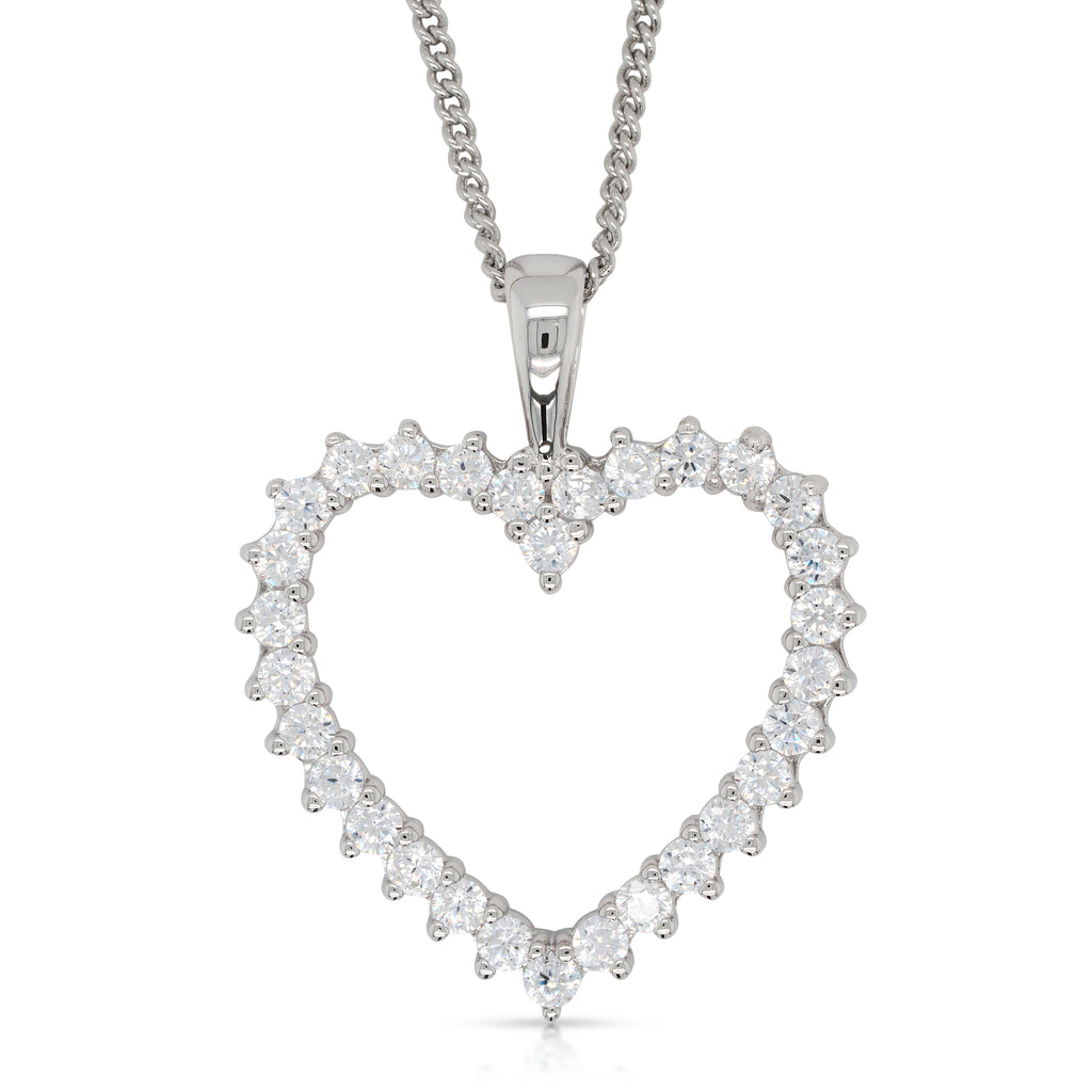 Sterling Silver Cubic Zirconia Pave Set Open Heart Pendant