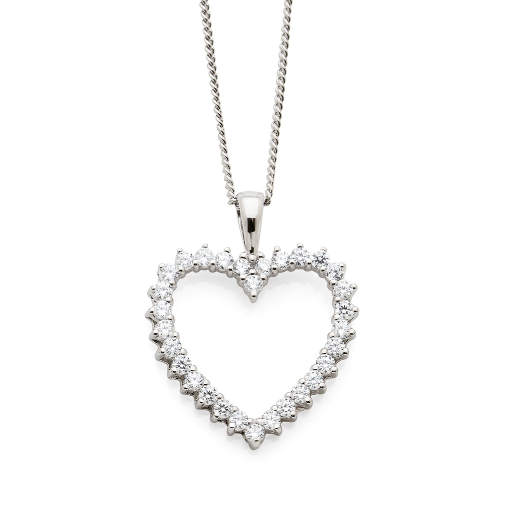 Sterling Silver Cubic Zirconia Pave Set Open Heart Pendant