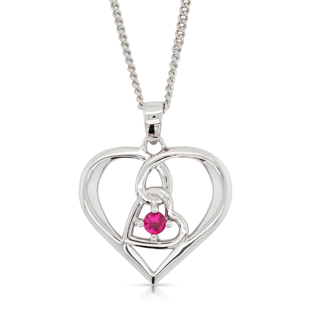 Sterling Silver Red Stone Open Heart Pendant