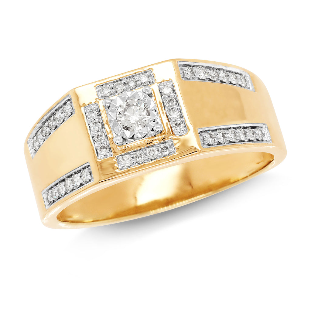 9ct Yellow Gold Diamond Square Signet Ring TDW 0.40CT