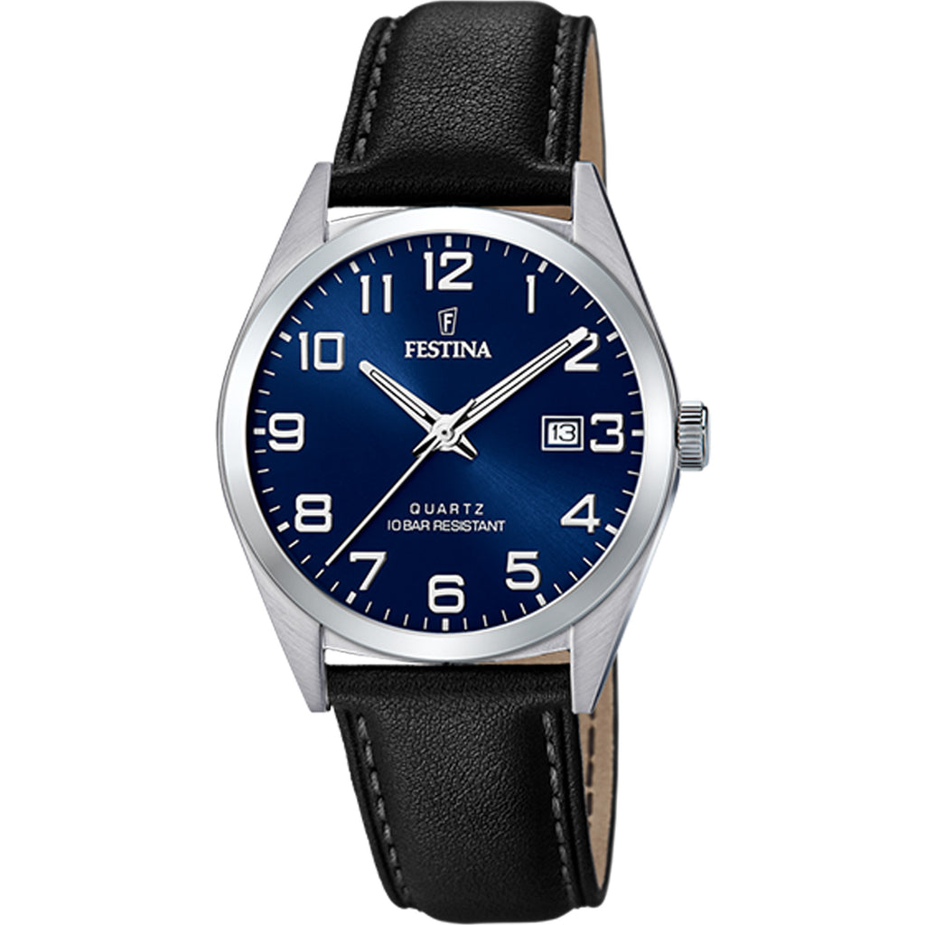 Festina Classic Blue Dial Black Leather Strap Watch F20446-2