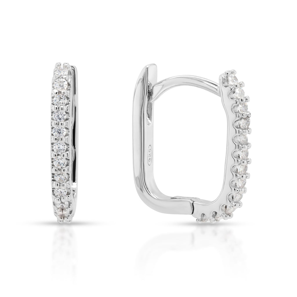 Sterling Silver Cubic Zirconia Pave Set Hinged Huggie Earrin