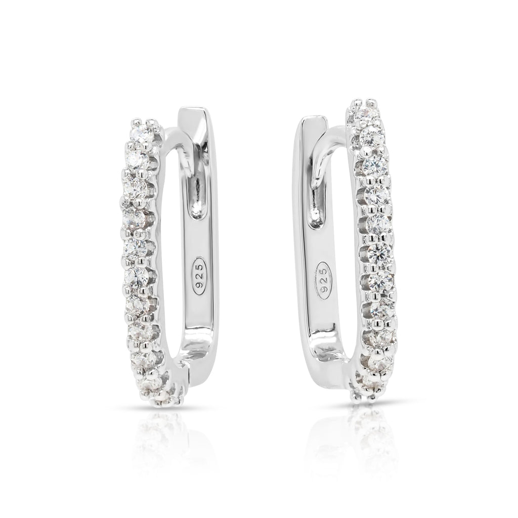 Sterling Silver Cubic Zirconia Pave Set Hinged Huggie Earrin