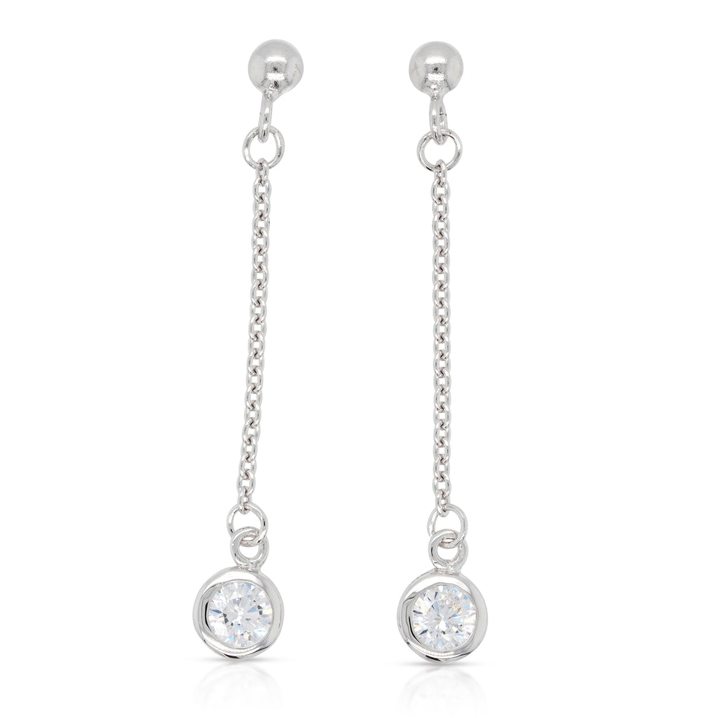 Sterling Silver Cubic Zirconia Cable Chain Drop Stud Earring