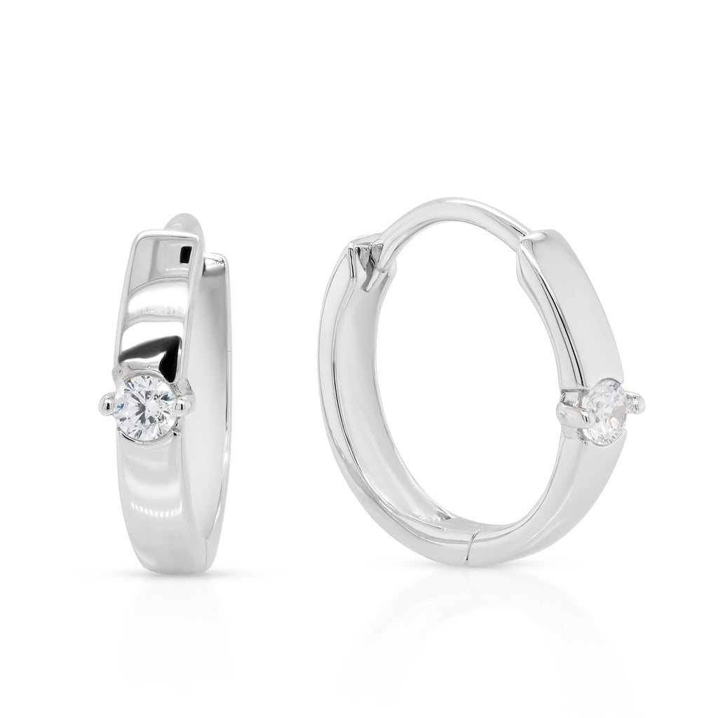 Sterling Silver Cubic Zirconia Set Hinged 12mm Huggie