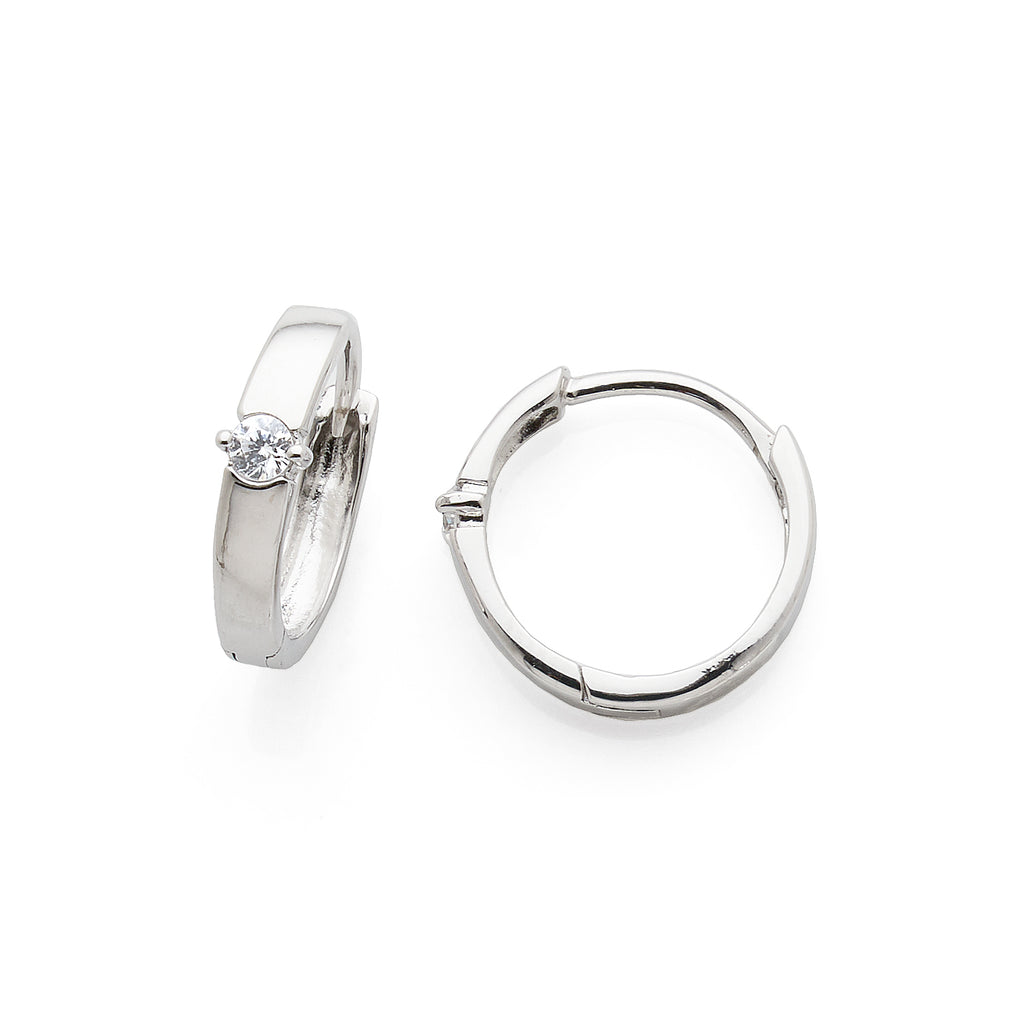 Sterling Silver Cubic Zirconia Set Hinged 12mm Huggie