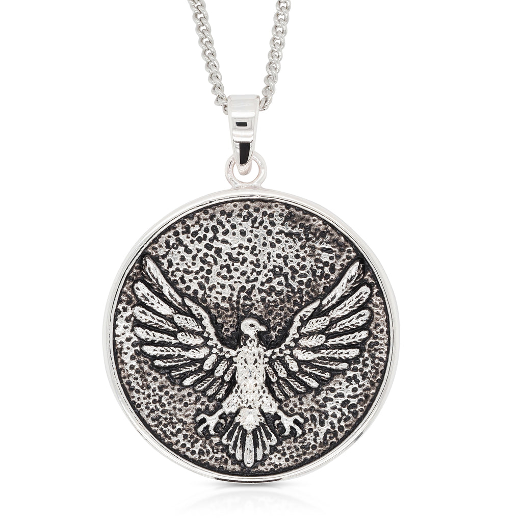 Sterling Silver Phoenix Egyptian Style 25mm Round Pendant