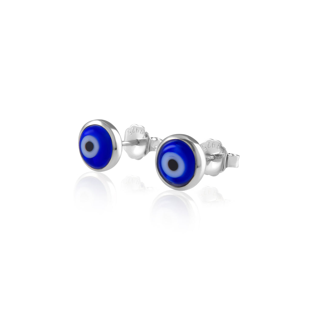 Von Treskow Sterling Silver Blue Evil Eye Bezel Set Studs EY