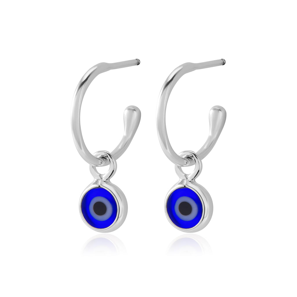 Von Treskow Sterling Silver Evil Eye Charm Half Hoop Earring