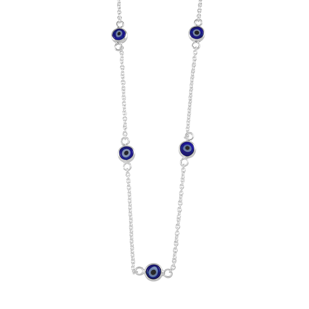 Von Treskow Sterling Silver Blue Evil Eye Cable Chain Neckle