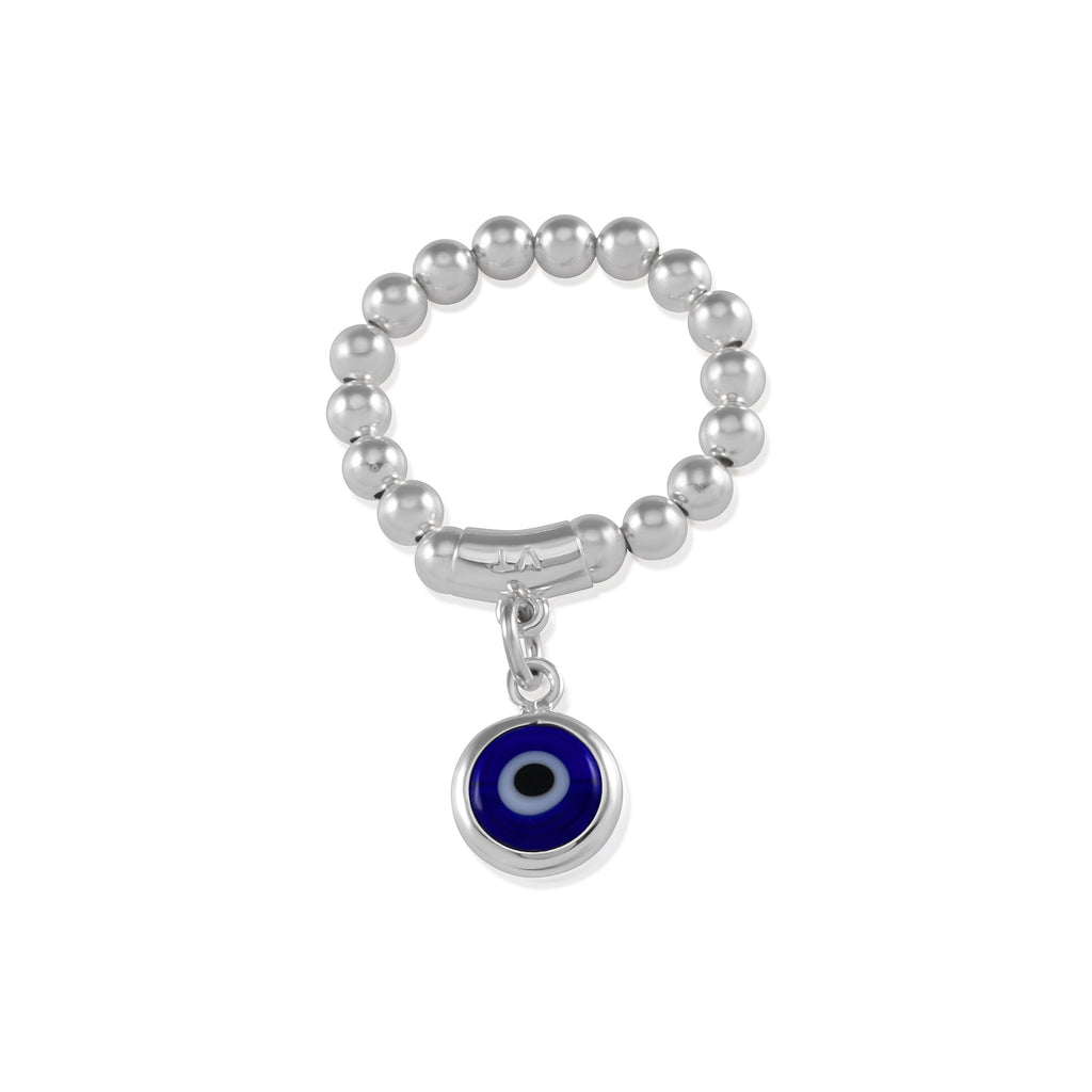 Von Treskow Sterling Silver Evil Eye Charm Stretch Ball Ring