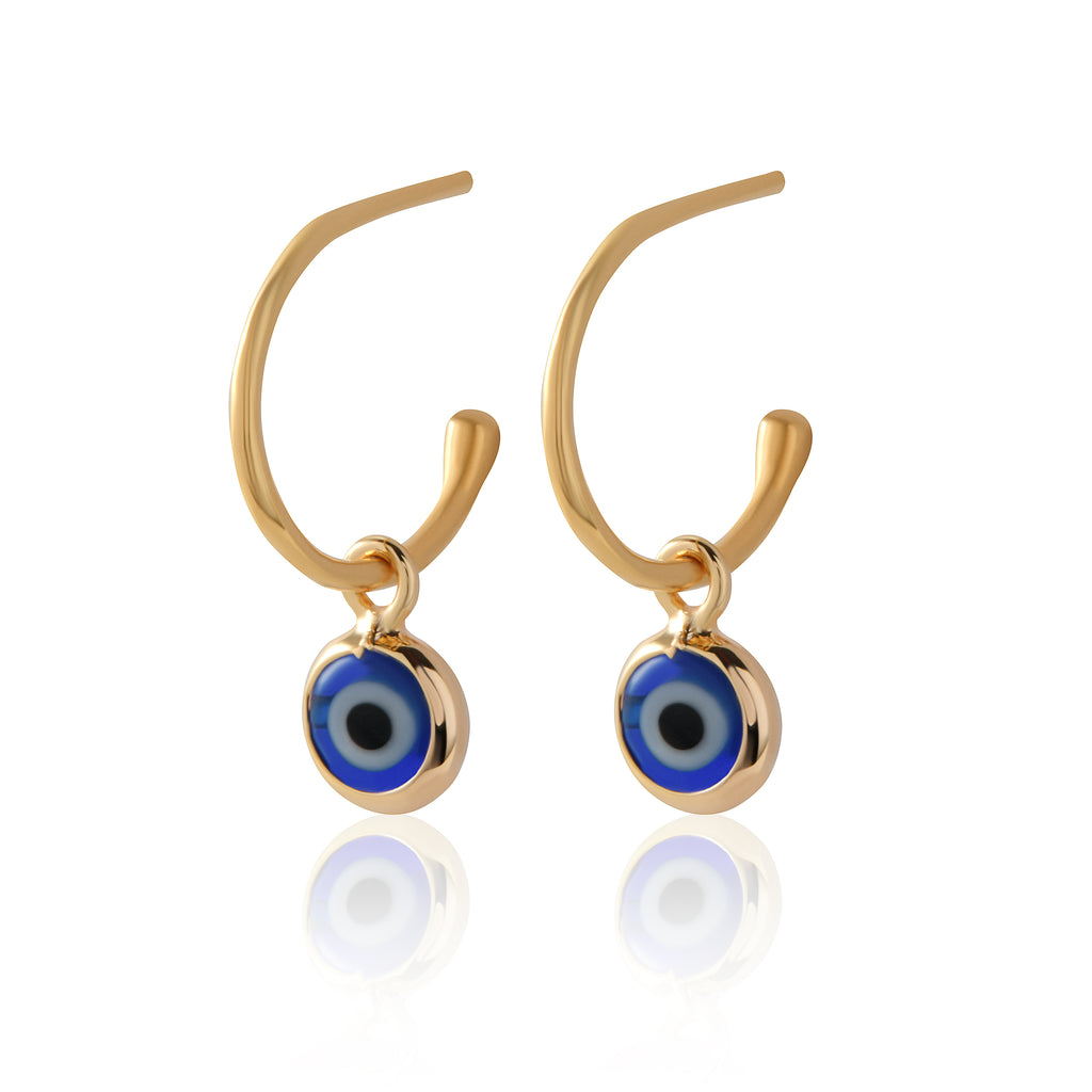 Von Treskow Gold Tone Evil Eye Charm Half Hoop Earring EYE03